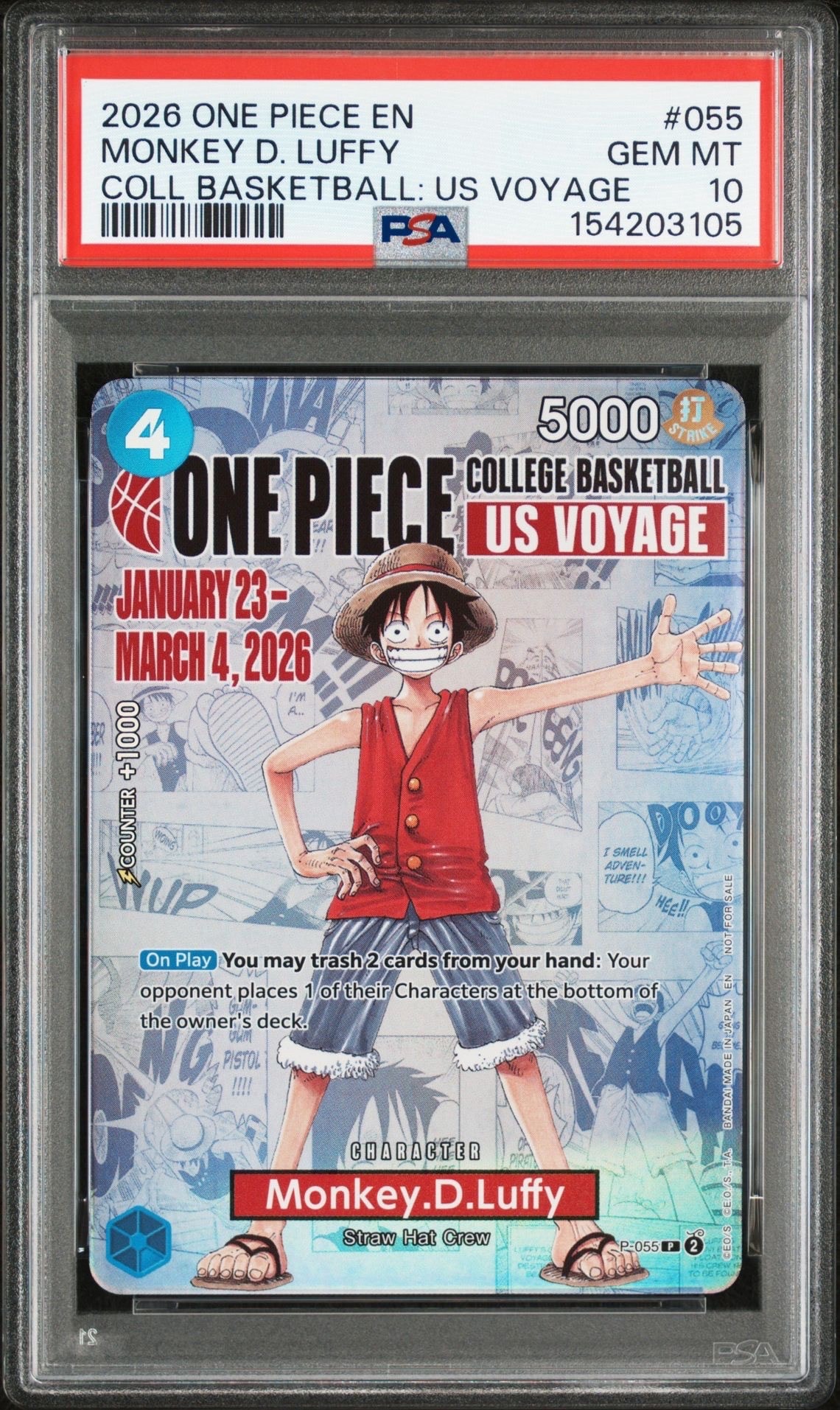 モンキー・D・ルフィ:P (開封済) [P-055]【英語版】(プロモーションカード「ワンピース カレッジ バスケットボール:USボヤージュ」)