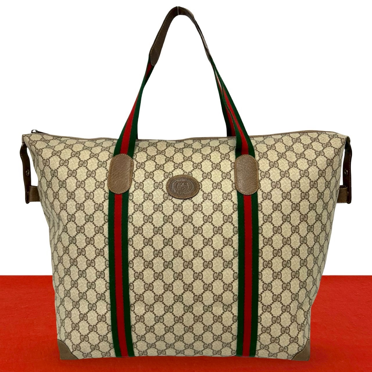 GUCCI グッチ シェリーライン GG ロゴ レザー PVC トートバッグ ブラウン
 36218