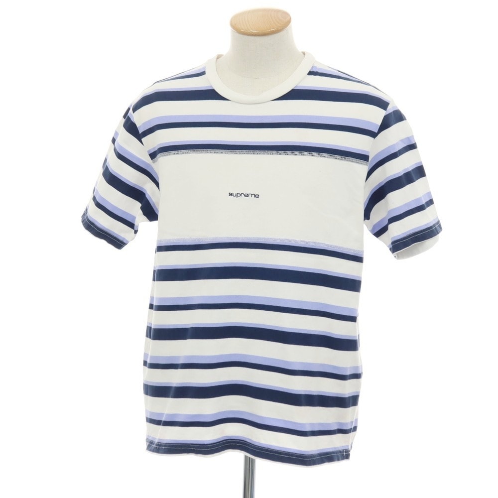 【中古】シュプリーム Supreme 2020年春夏 Blocked Stripe S/S Top コットン 半袖Tシャツ ホワイトxスマルトブルー【サイズS】【メンズ】