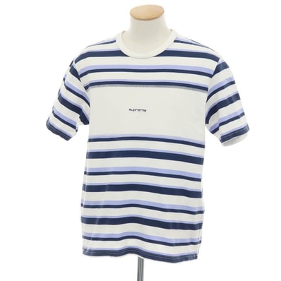 【中古】シュプリーム Supreme 2020年春夏 Blocked Stripe S/S Top コットン 半袖Tシャツ ホワイトxスマルトブルー【サイズS】【メンズ】