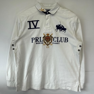 古着 ポロバイラルフローレン Polo by Ralph Lauren ポロシャツ 大きいサイズ ラガーシャツ ビックロゴ刺繍 2XL ホワイト メンズ