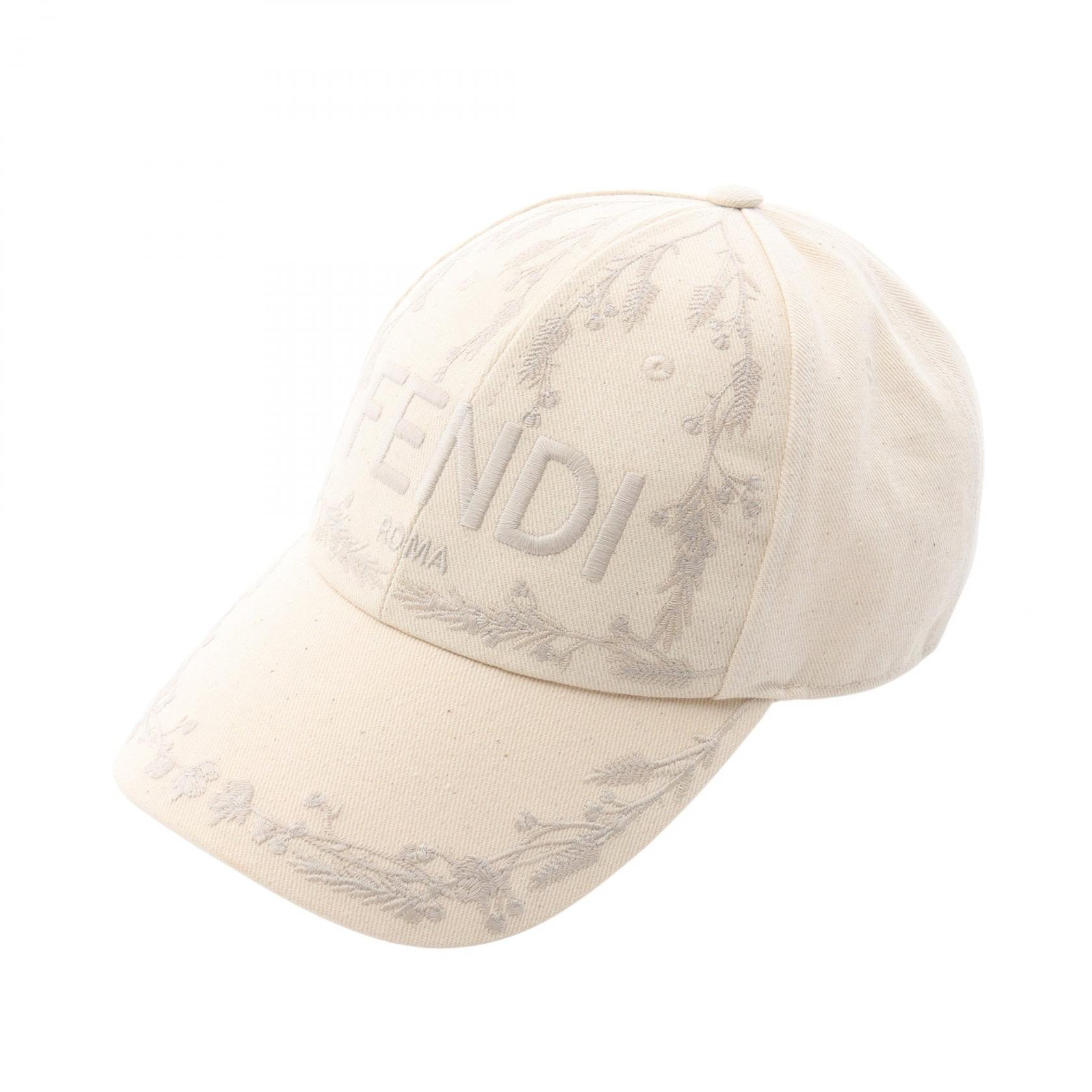 フェンディ FENDI ロゴ刺繍 キャップ 帽子 コットン レディース アイボリー系 【中古】