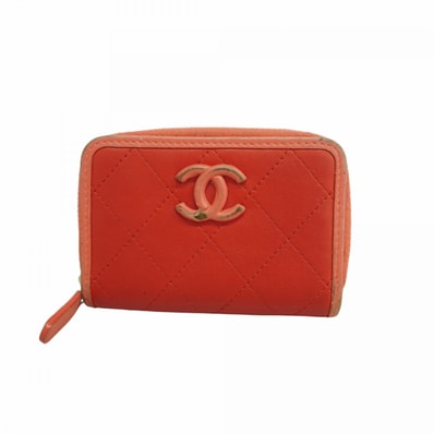 【6dd4274-k】シャネル コインケース マトラッセ ラムスキン レッド シルバー金具【中古】レディース