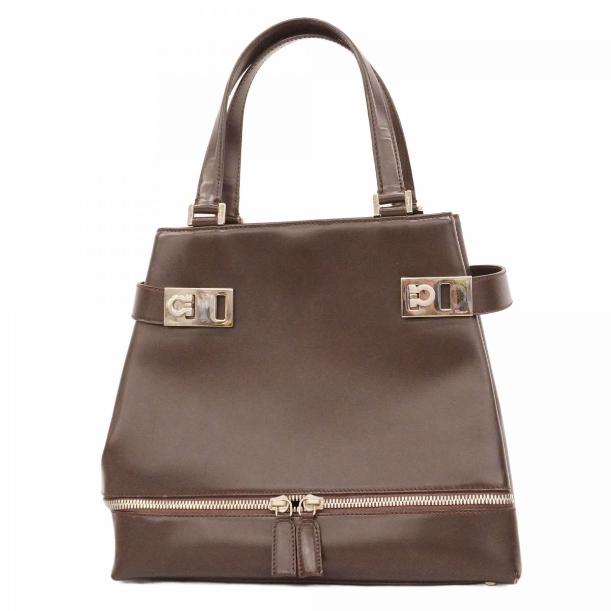 【6dc3983】サルヴァトーレフェラガモ ハンドバッグ ガンチーニ レザー ブラウン シルバー金具【中古】レディース