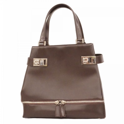 【6dc3983】サルヴァトーレフェラガモ ハンドバッグ ガンチーニ レザー ブラウン シルバー金具【中古】レディース