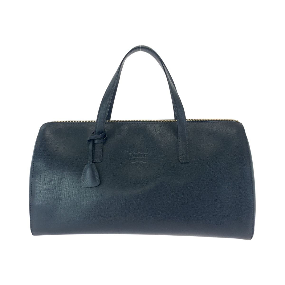 PRADA プラダ ヴィンテージ サフィアーノ ネイビー ゴールド金具 レザー ボストンバッグ ハンドバッグ 506684 【中古】