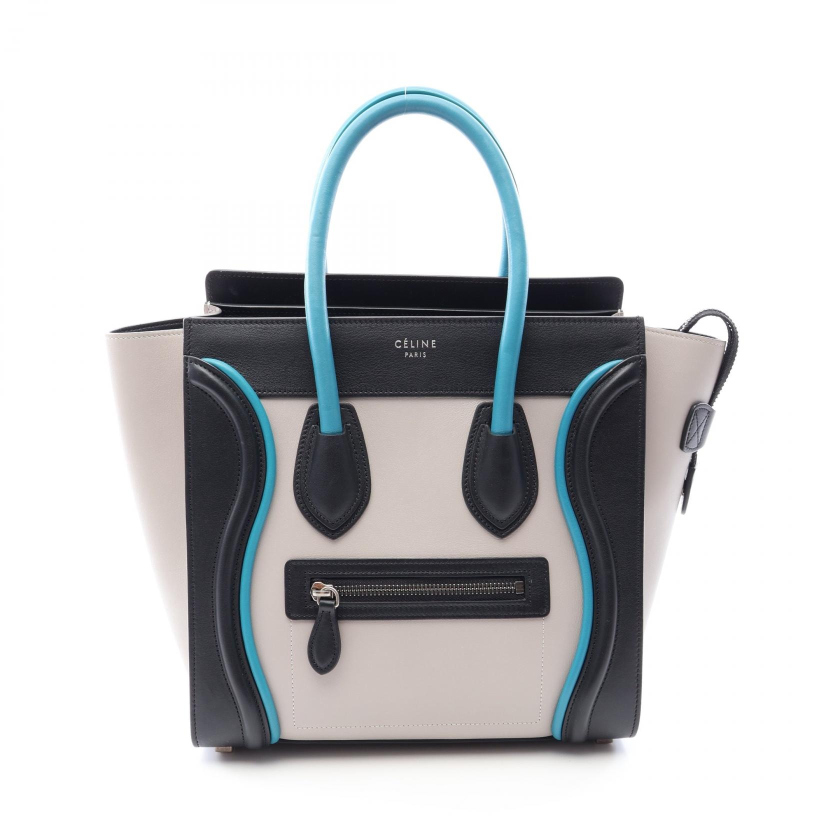セリーヌ CELINE ラゲージ マイクロショッパー トートバッグ バッグ レザー レディース グレー系 / ブラック系 / ブルー系 【中古】