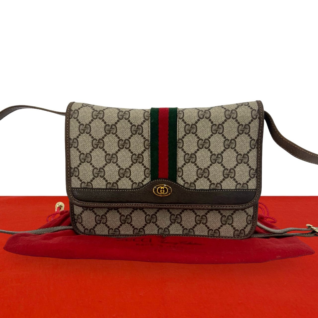 GUCCI グッチ シェリーライン GG ロゴ 柄 金具 レザー PVC ショルダーバッグ ブラウン
 30367