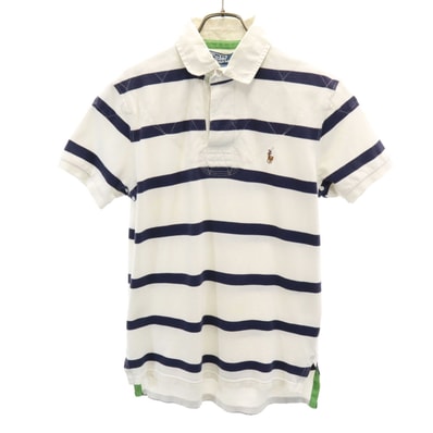 Polo by Ralph Lauren ポロバイラルフローレン ボーダー柄 半袖 CUSTOM FIT ラガーシャツ S ホワイト 鹿の子 ポロシャツ