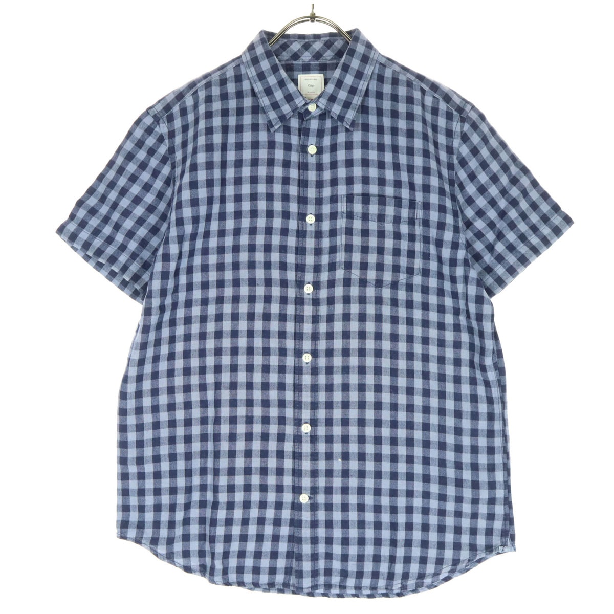 GAP ギャップ チェック柄 半袖 シャツ M ブルー系