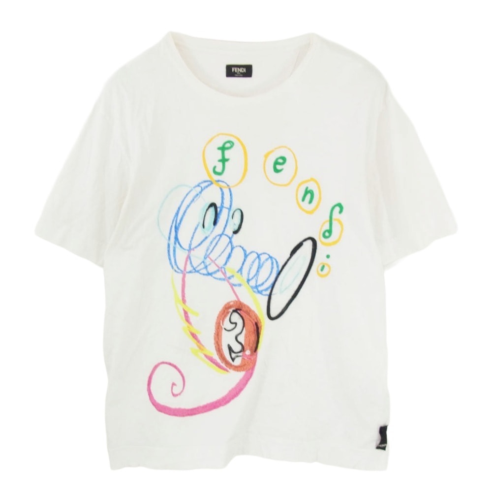 FENDI フェンディ 21SS 12CPF-21-604 エンブロイダリー 半袖 Tシャツ カットソー オフホワイト系 M【中古】