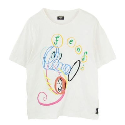 FENDI フェンディ 21SS 12CPF-21-604 エンブロイダリー 半袖 Tシャツ カットソー オフホワイト系 M【中古】