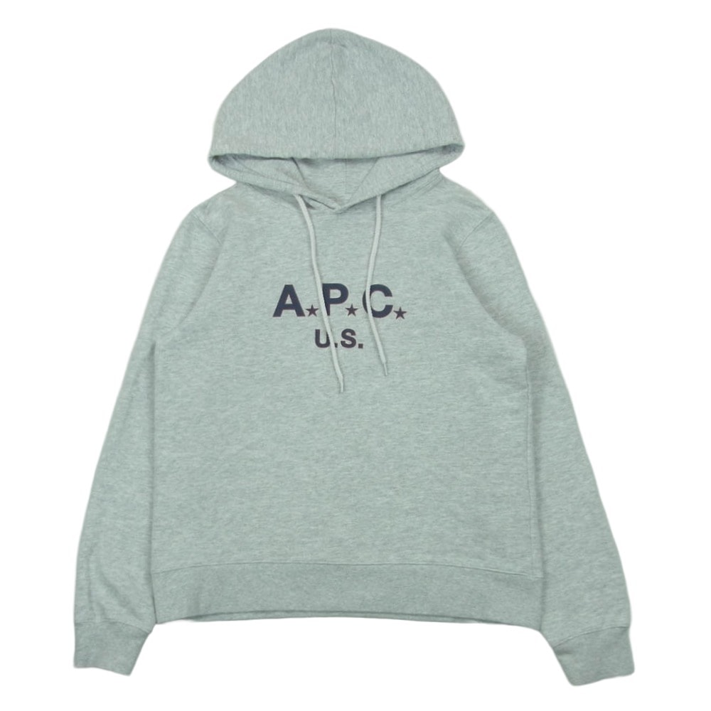 A.P.C. アーペーセー ロゴプリント プルオーバー パーカー フーディー ライトグレー系 XS【中古】