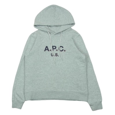 A.P.C. アーペーセー ロゴプリント プルオーバー パーカー フーディー ライトグレー系 XS【中古】