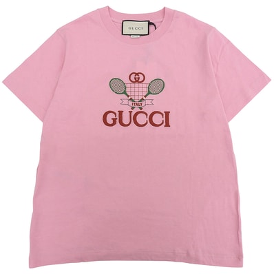グッチ 新品同様 テニス 刺しゅう ロゴ Tシャツ トップス レディース ピンク S 580762 S