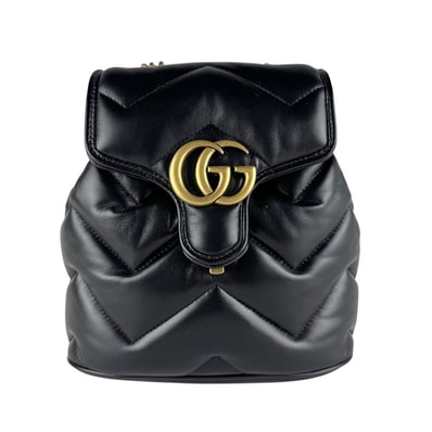 グッチ GUCCI リュック GGマーモント レザー ブラック レディース 777253【中古】 z10174