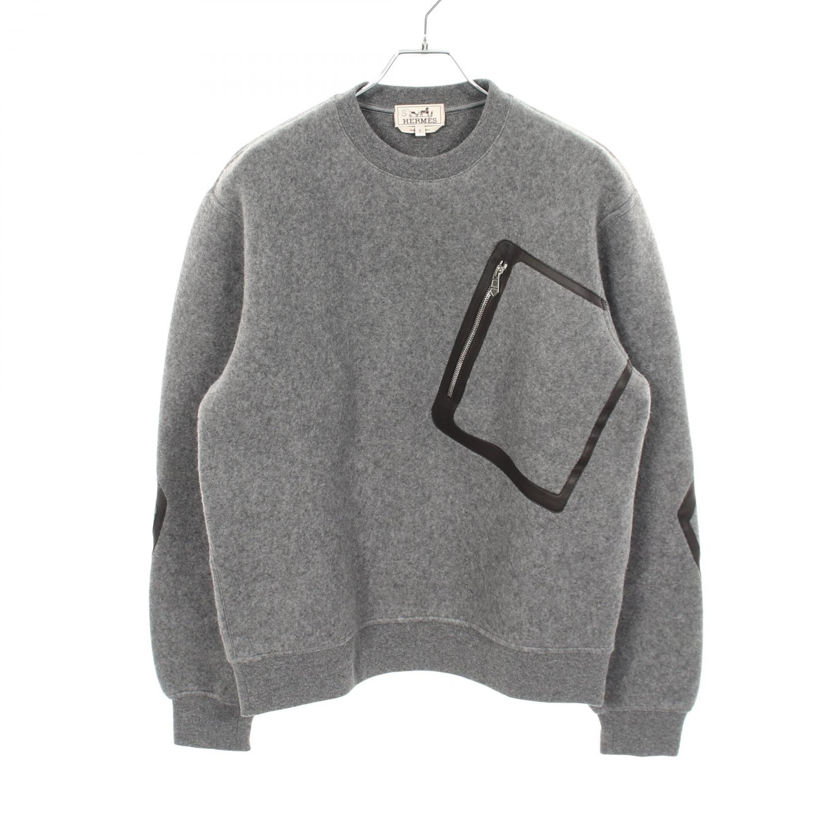 エルメス HERMES ポケット付き ニット スウェット 衣料品 トップス ウール カシミヤ メンズ グレー系 【中古】