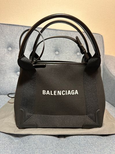 BALENCIAGA Navy XS Cabas In Cotton Canvas And Calfskin "Black"