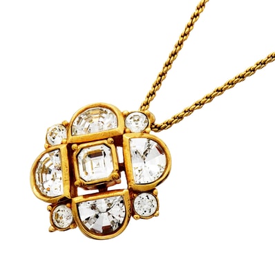 ★SALE【6jgb0870】クリスチャンディオール ネックレス GPメッキ ラインストーン ゴールド【中古】レディース