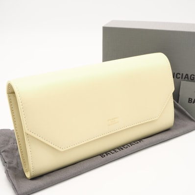 極美品 BALENCIAGA バレンシアガ Envelope スリム コンチネンタルウォレット 736732 長財布 イエロー スムースレザー レディース