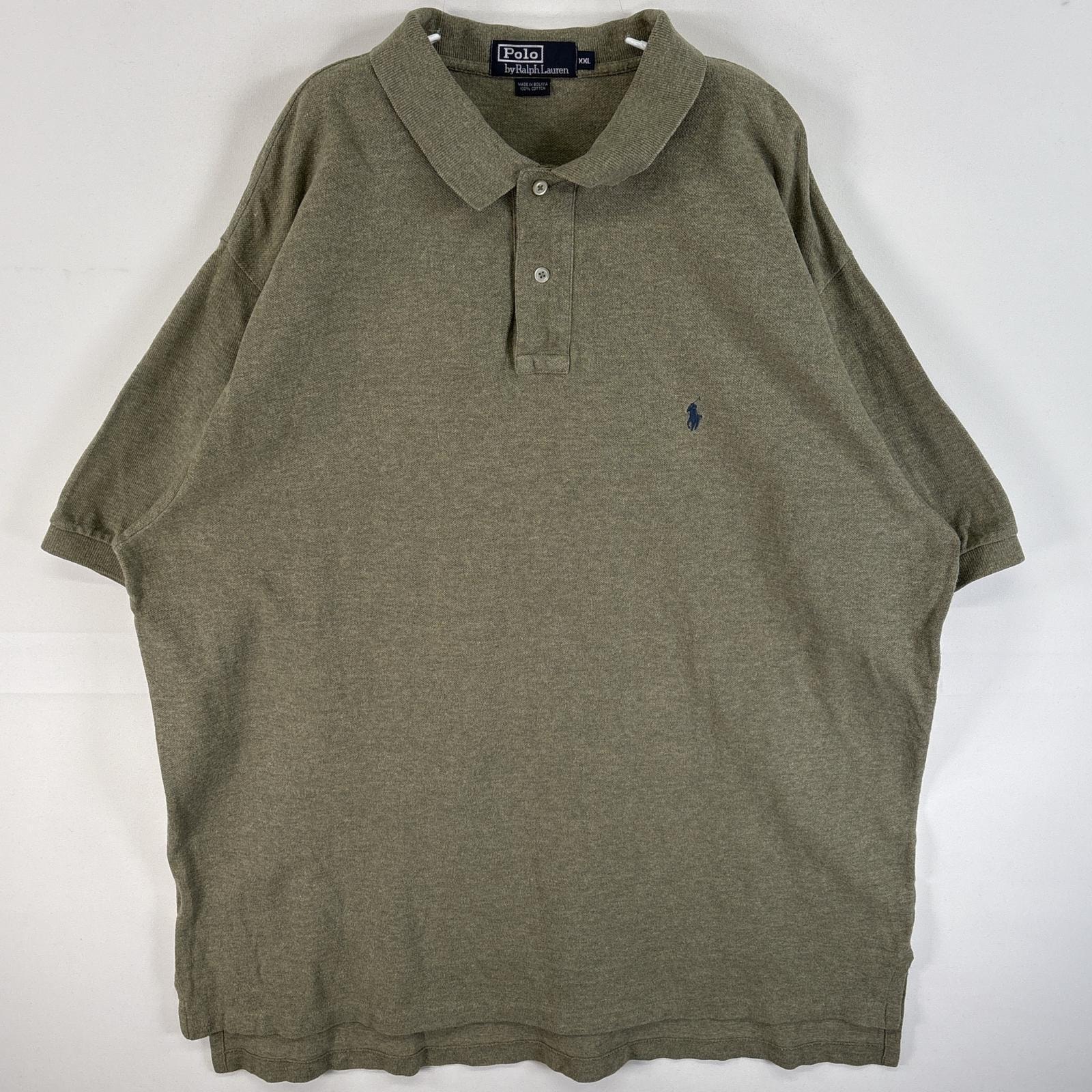 古着 90's/90年代 ポロバイラルフローレン Polo by Ralph Lauren 鹿の子 半袖 ポロシャツ ワンポイント ロゴ 刺繍 2ボタン 大きいサイズ 14041  グリーン系 無地 メンズ