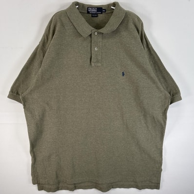 古着 90's/90年代 ポロバイラルフローレン Polo by Ralph Lauren 鹿の子 半袖 ポロシャツ ワンポイント ロゴ 刺繍 2ボタン 大きいサイズ 14041 グリーン系 無地 メンズ