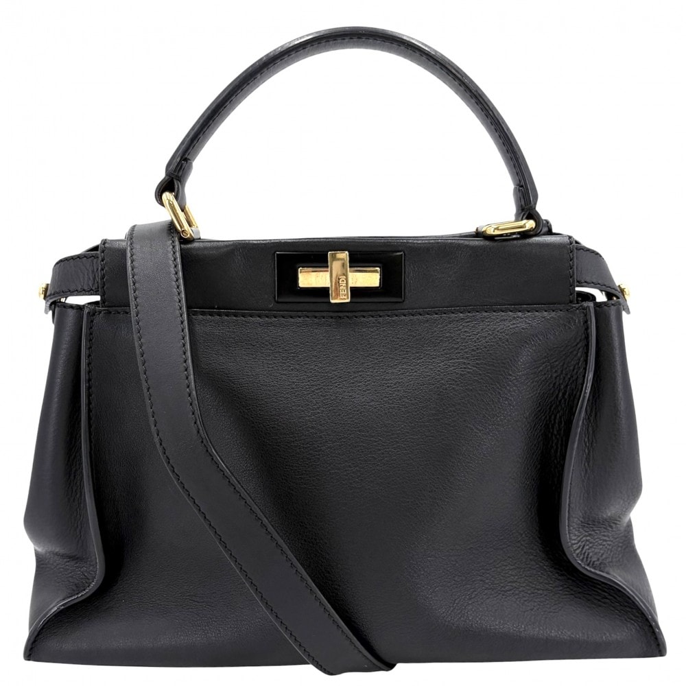 FENDI フェンディ 2WAY ピーカブー レギュラー ハンドバッグ ショルダーバッグ 肩掛け 斜め掛け 8BN290 レザー    ブラック 黒 ゴールド金具 レディース【中古品】