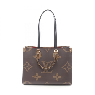 ルイ・ヴィトン LOUIS VUITTON オンザゴーMM モノグラムジャイアント リバース トートバッグ バッグ PVCコーティングキャンバス レザー ベージュ レディース ブラウン系 / ベージュ系 M45321 【中古】