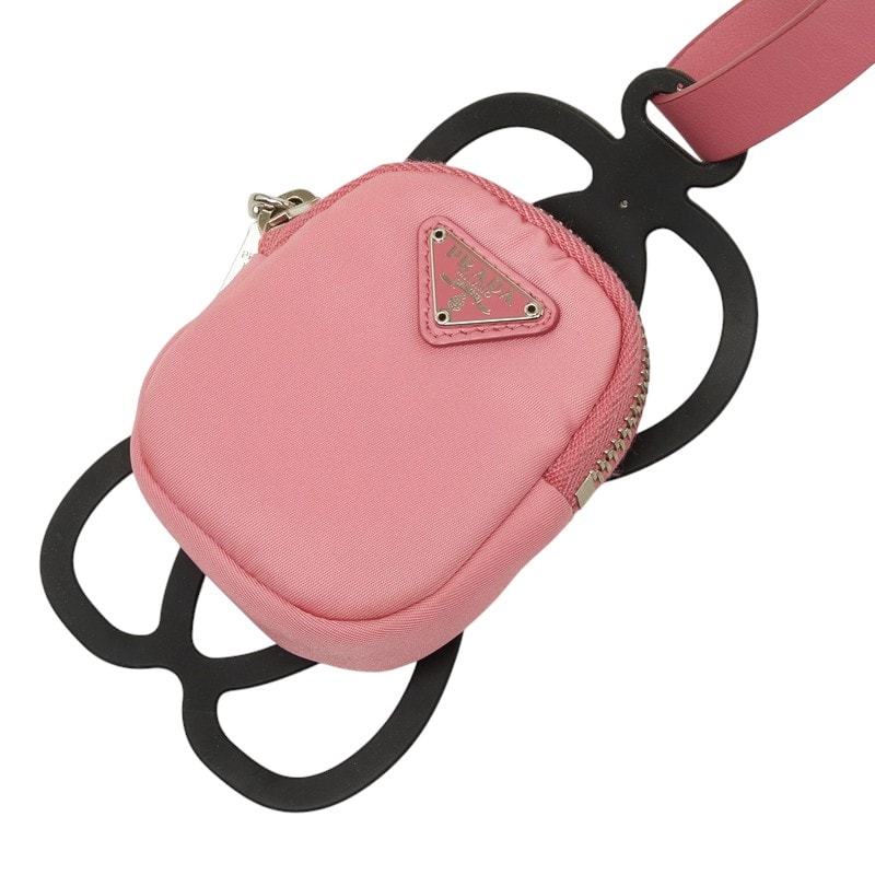 プラダ 三角ロゴプレート ポーチ付き スマートフォンケース スマートフォンホルダー 1ZT001 ピンク ナイロン レザー レディース PRADA 中古