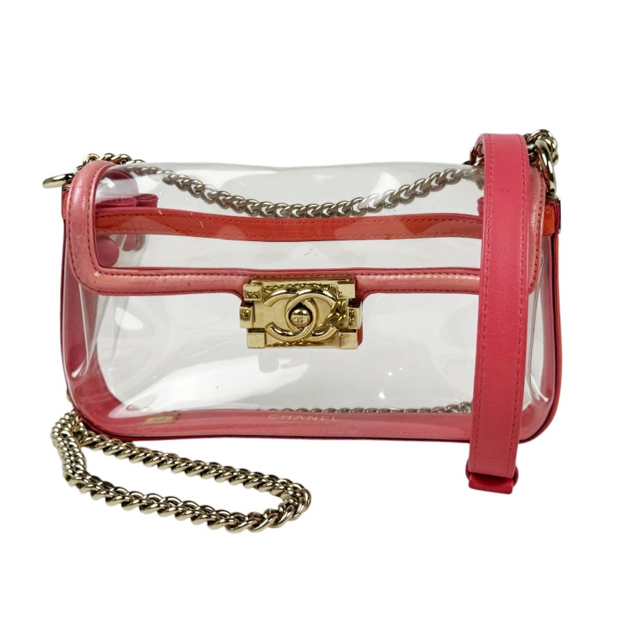 シャネル CHANEL ショルダーバッグ ボーイシャネル PVC クリア/ピンク レディース【中古】 z11332