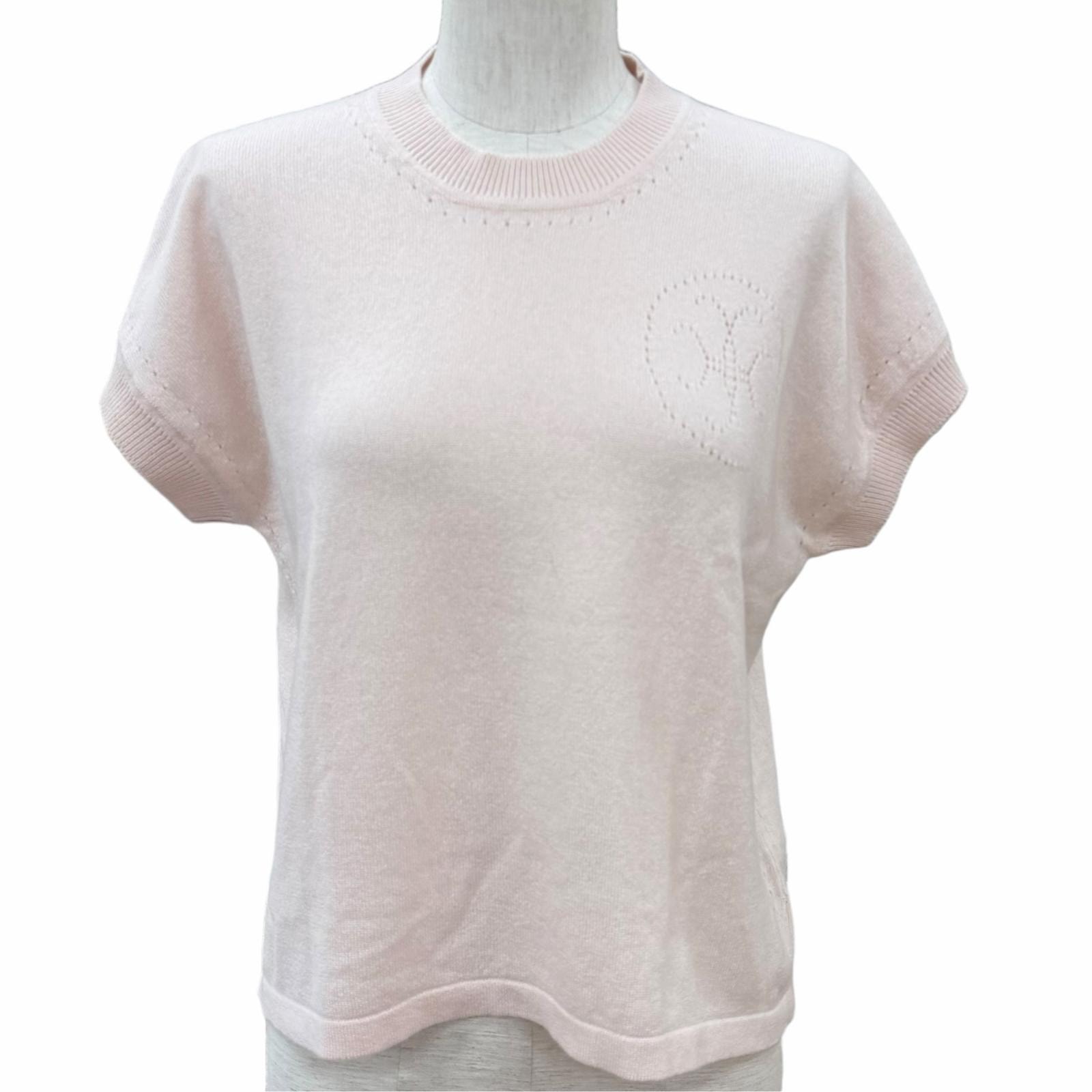 極美品 エルメス Hリフト 半袖ニット ピンク EU 38 6E2652D1