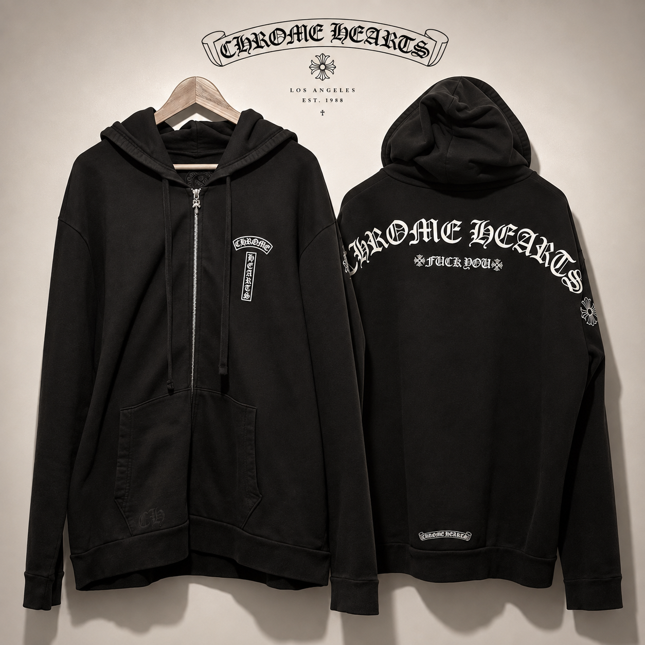 Chrome Hearts Fuck You Arch Logo Zip Up Hoodie "Black"