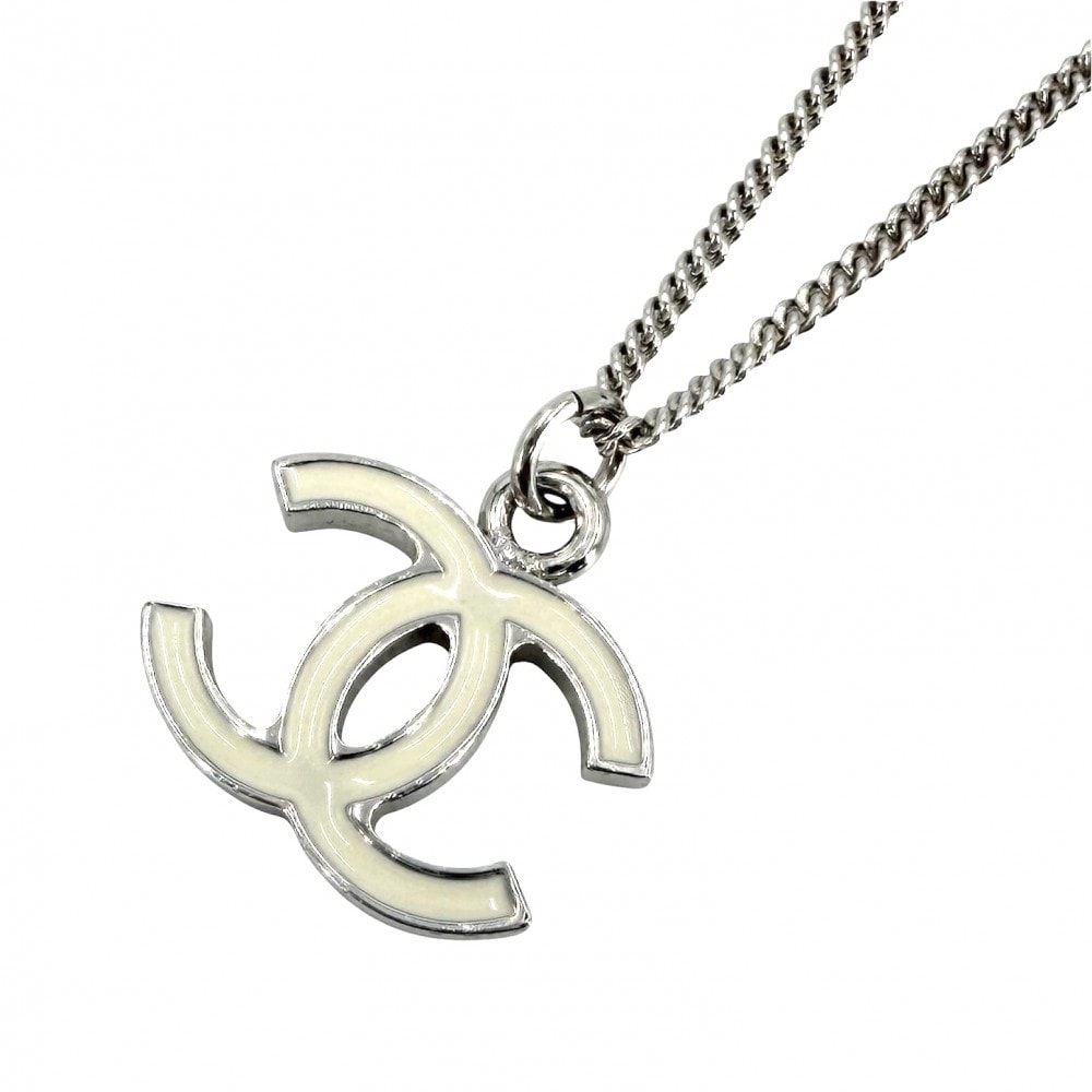 CHANEL シャネル ネックレス ココマーク アクセサリー    05V シルバー ホワイト 白 レディース 約6.2g 美品 2005年【中古品】