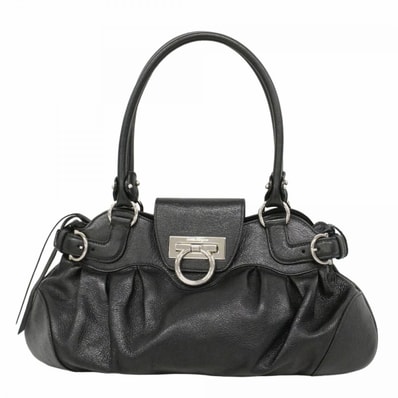 【6dd4302】サルヴァトーレフェラガモ ハンドバッグ ガンチーニ レザー ブラック シルバー金具【中古】レディース