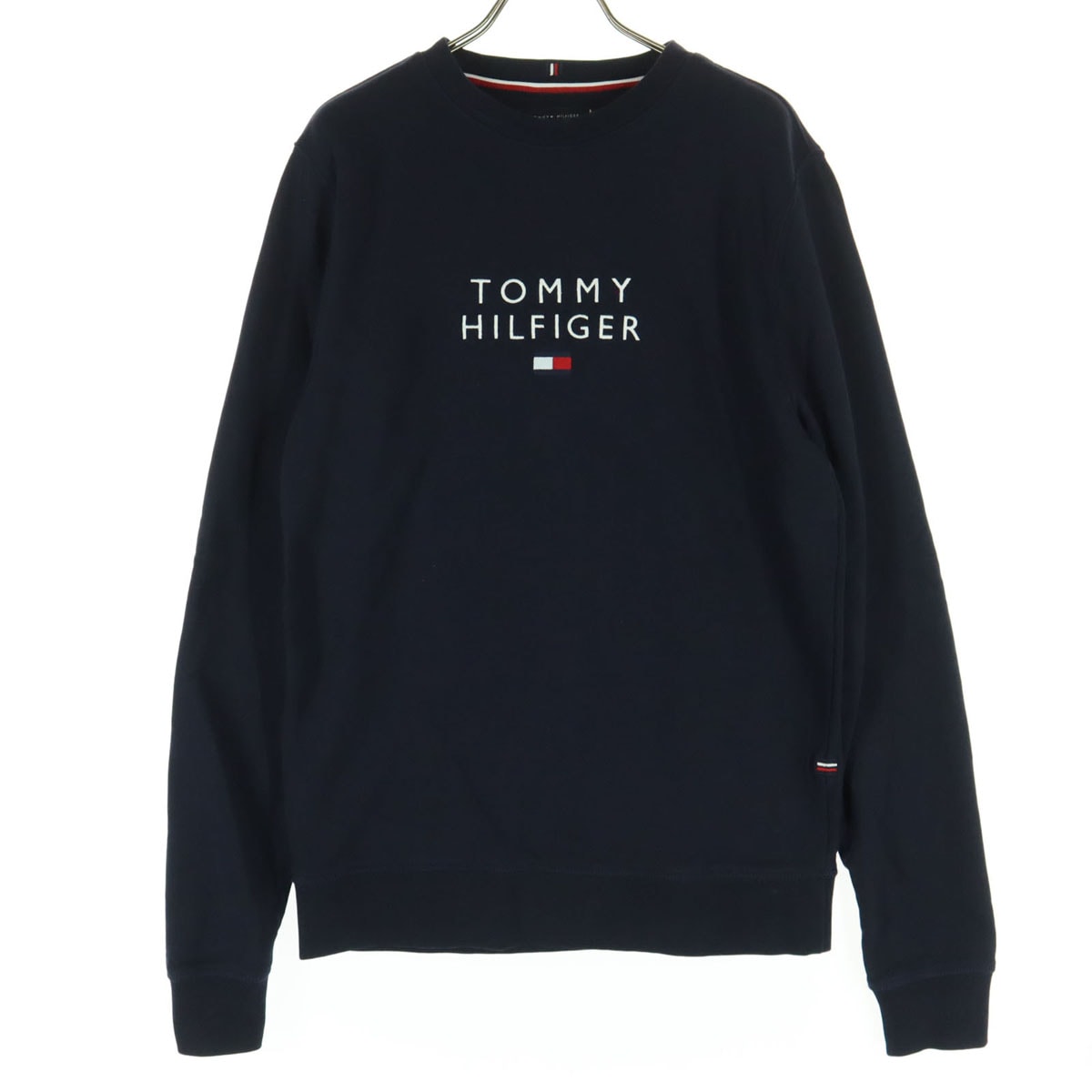 美品 TOMMY HILFIGER トミーヒルフィガー ロゴプリント 長袖 スウェット S ネイビー