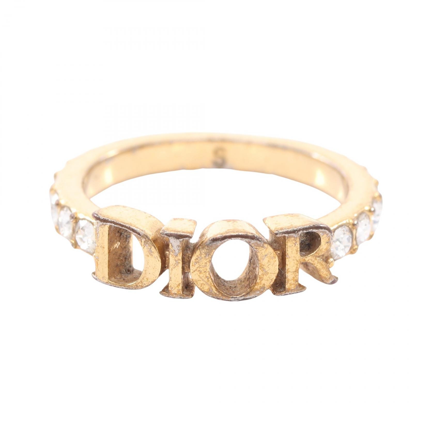 ディオール Dior Diorロゴ リング・指輪 ジュエリー GP(ゴールドメッキ) ラインストーン レディース ゴールド系 / クリア系 【中古】