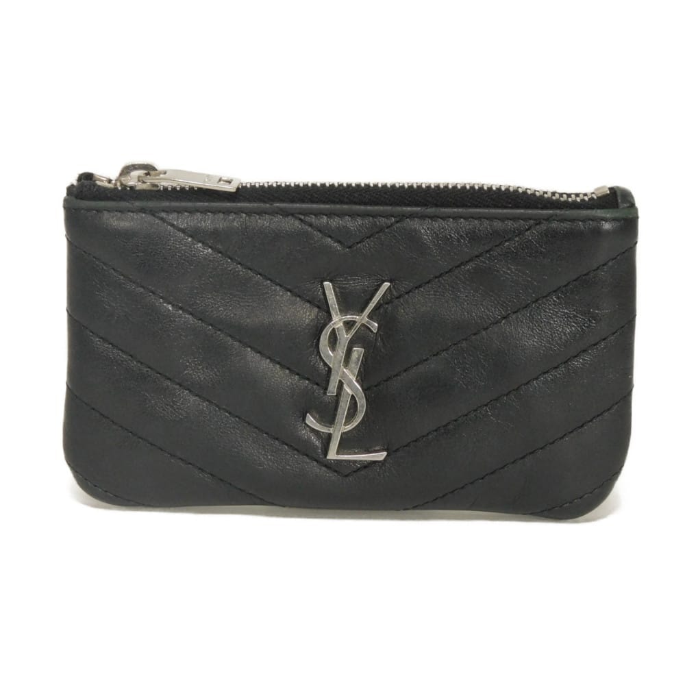 SAINT LAURENT PARIS サンローランパリ モノグラム キーポーチ スムース カーフ キルティング ステッチ キーリング シルバー 小銭入れ 財布 YSL ブラック コインケース 438386 CWU02 1000