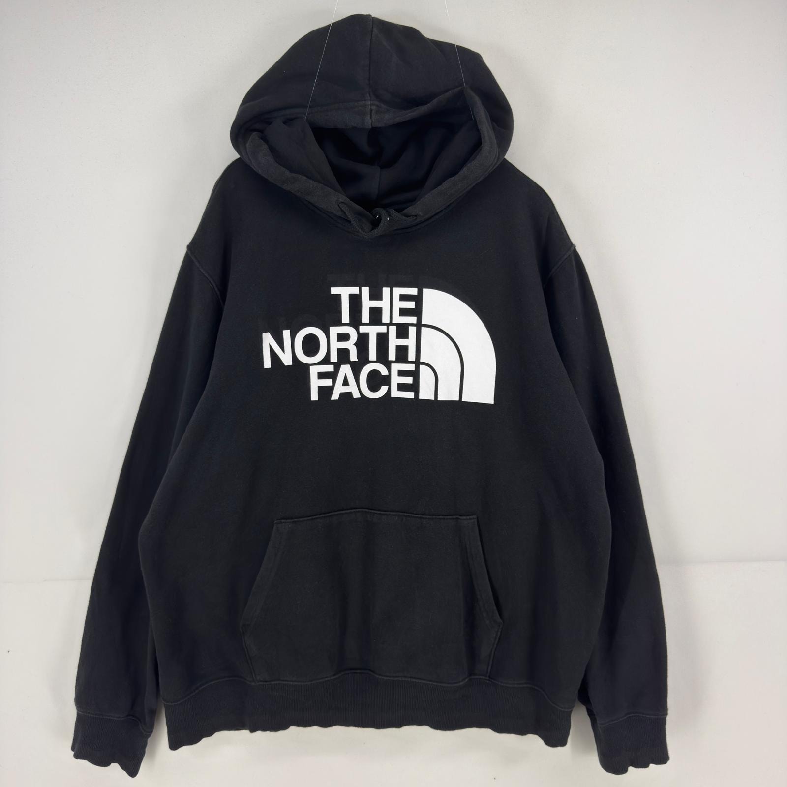 古着 ザ・ノースフェイス THE NORTH FACE パーカー スウェット プルオーバー ロゴ プリント ビッグロゴ L  ブラック メンズ