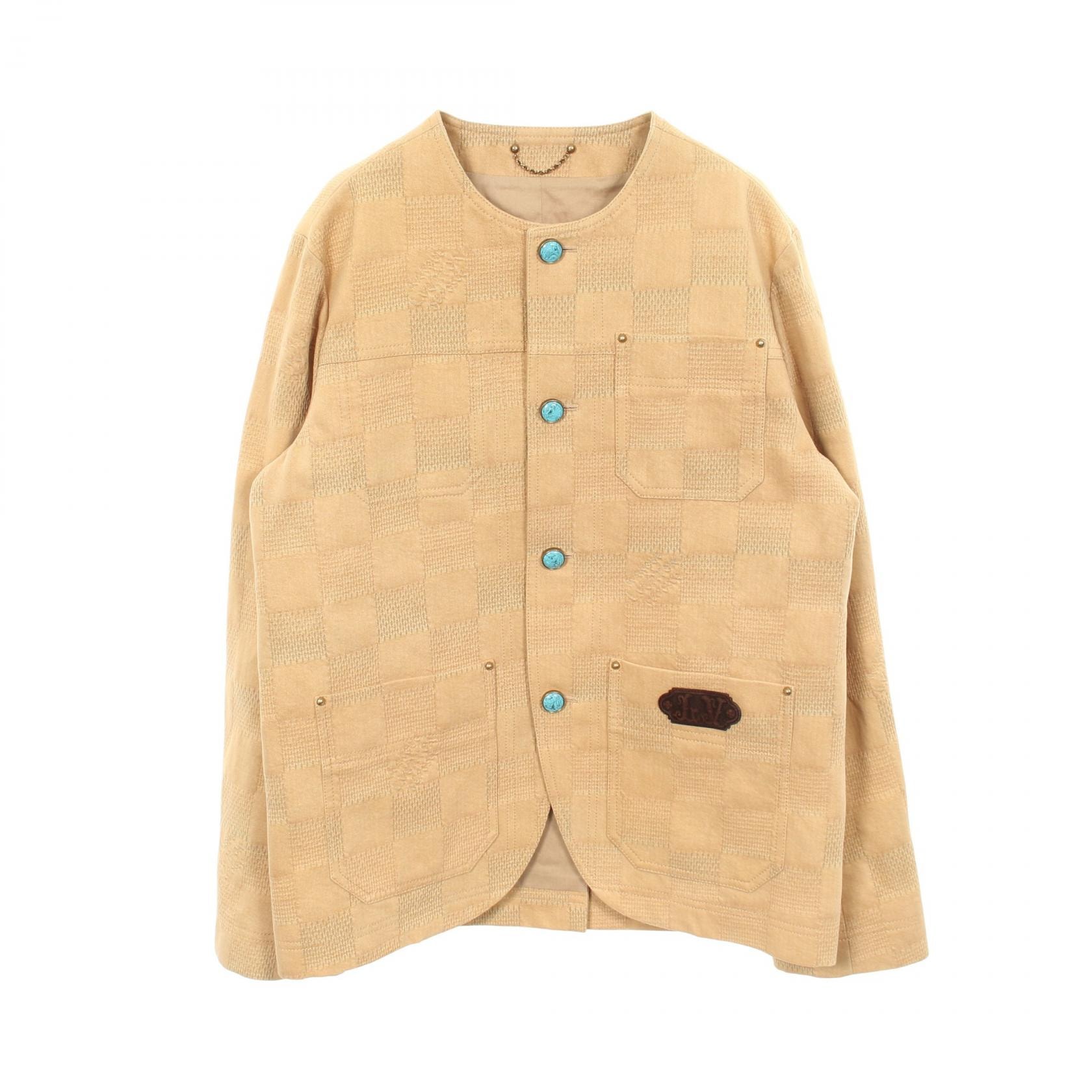 ルイ・ヴィトン LOUIS VUITTON ダミエチェック ノーカラージャケット ブルゾン 衣料品 アウター コットン ベージュ メンズ ベージュ系 RM242M MKD HRB61W 【中古】