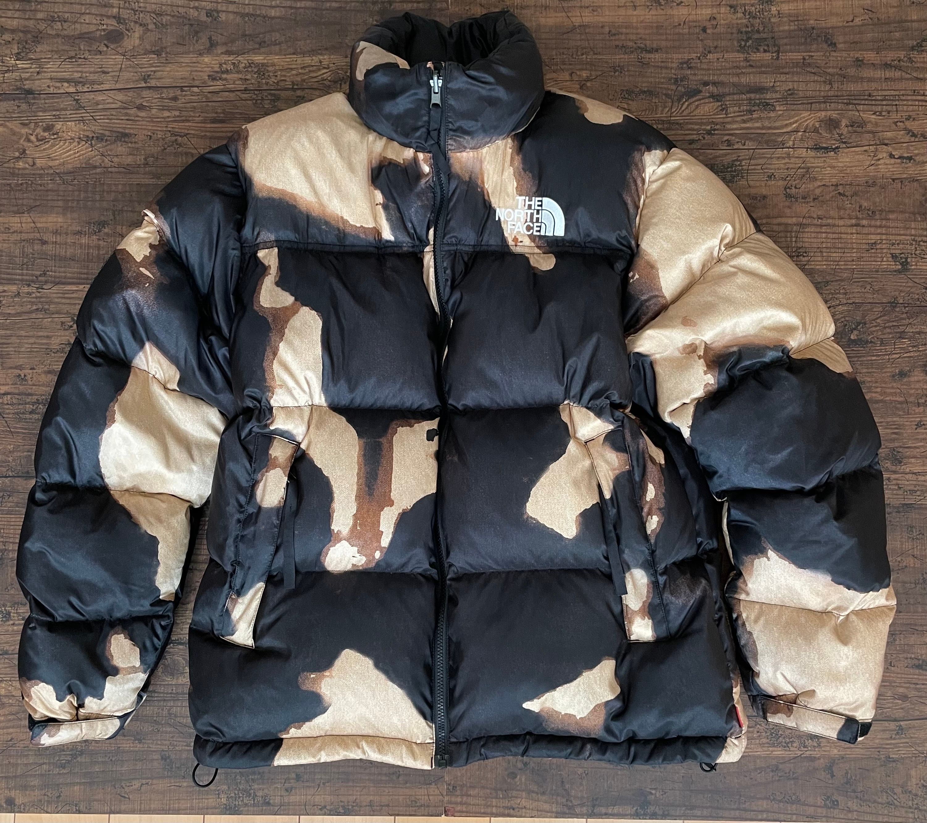Supreme x The North Face Bleached Denim Print Nuptse Jacket "Black"