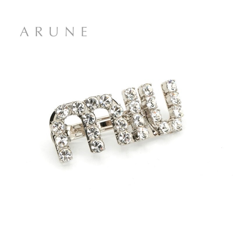 ミュウミュウ MIUMIU ヘアアクセサリー シルバー ロゴ クリスタル ヘアクリップ バレッタ