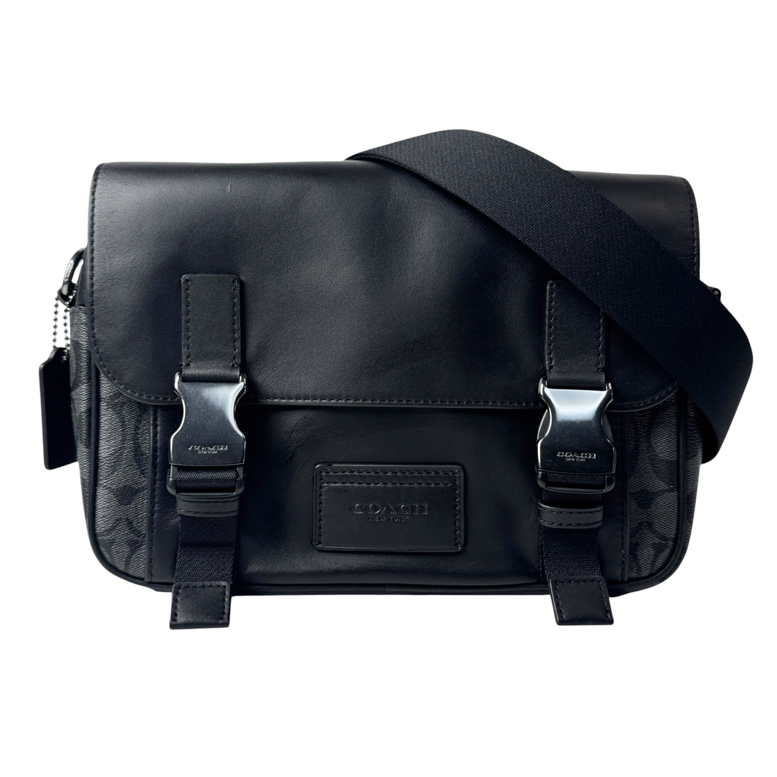 美品 コーチ COACH トラック クロスボディ ショルダーバッグ ブラック シグネチャー メンズ