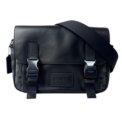 美品 コーチ COACH トラック クロスボディ ショルダーバッグ ブラック シグネチャー メンズ