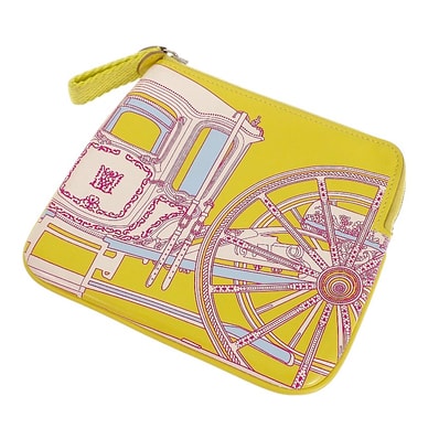 エルメス HERMES カレ ポケット Balade en Berline ポーチ ヴォースイフト イエロー レディース【中古】【ABランク】