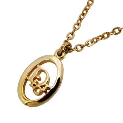 ★SALE【6jcb0814-k】クリスチャンディオール ネックレス ディオールロゴ オーバル GPメッキ ゴールド【中古】レディース