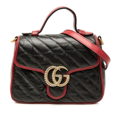 グッチ GGマーモント ハンドバッグ チェーン ショルダーバッグ 2WAY 583571 ブラック レッド レザー レディース GUCCI 【中古】