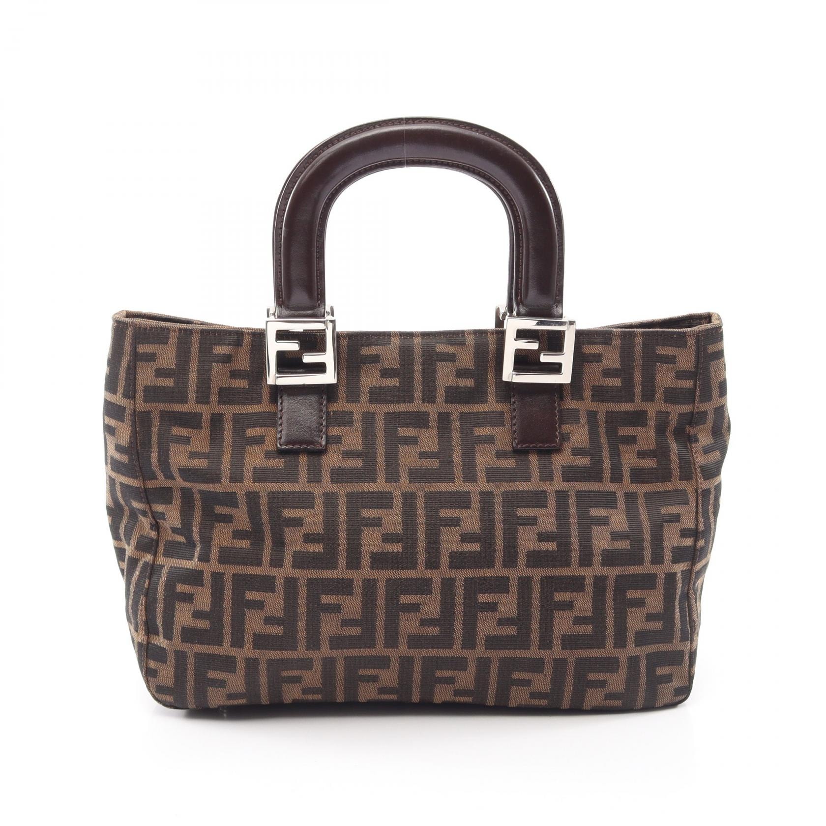 フェンディ FENDI ズッカ ハンドバッグ バッグ キャンバス レザー レディース ブラウン系 【中古】