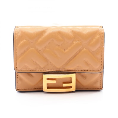 フェンディ FENDI バゲット FFロゴ 三つ折り財布 財布 レザー レディース ベージュ系 8M0395 【中古】
