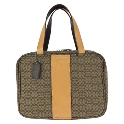 美品 COACH コーチ シグネチャー ブラウン ベージュ シルバー金具 キャンバス レザー/ トートバッグ ハンドバッグ 601264 【中古】