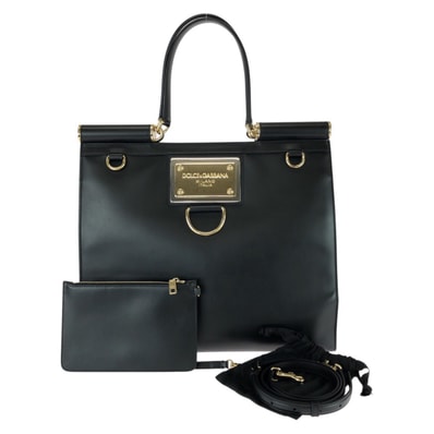 超美品 DOLCE&GABBANA ドルチェアンドガッバーナ シシリー 2way ブラック 黒 ゴールド金具 レザー トートバッグ ビジネスバッグ ショルダーバッグ 604133 【中古】